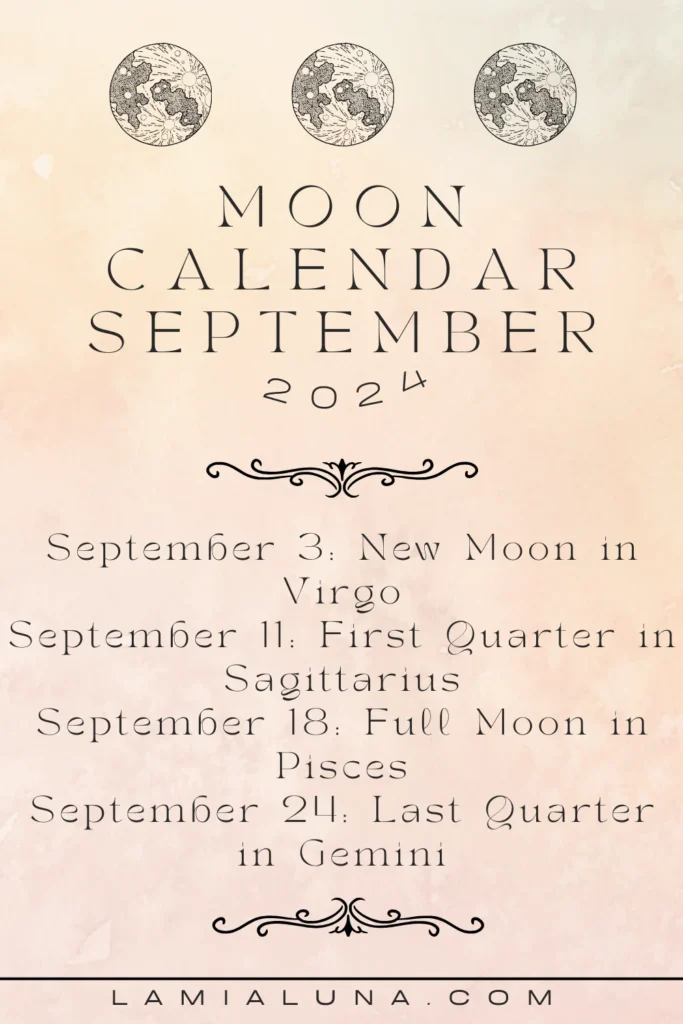 Cyclical Living and Moon Phases Calendar for September 2024 by La Mia Luna

Moon phases calendar. Astrology. Motivation. Spiritual Growth. Inner Peace. Empowering Affirmations. Healing Rituals. Astrology Insights. Tarot Guidance. Emotional Healing. Intentional Living. Soft Life. Moon Phases. Seasonal Rituals. Goddess Energy. Lunar Wisdom. Earth-Based Spirituality. Feminine Empowerment. Cyclical living. Moon. Tarot. Soft life. Slow living. Nature Connection. Transformation. Harmony. Peace of mind. Affirmations. Full moon calendar. Full moon names. Full moon meanings. Cyclical living women. Cyclical living moon.
Spiritual Growth Journey. Inner Peace Meditation. Self-Discovery Exercises. Empowering Affirmations for Women. Healing Rituals for Emotional Wellbeing. Astrology Insights for Life Clarity. Living Authentically and Fearlessly. Tarot Guidance for Personal Growth. Mindful Practices for Stress Relief. Emotional Healing Through Shadow Work. Cyclical Living Practices. Connecting with Nature’s Rhythms. Harnessing Divine Feminine Energy. 
Moon Phases and Emotional Healing. Seasonal Rituals for Spiritual Growth. Lunar Wisdom for Intuition and Clarity.. Earth-Based Spirituality for Inner Peace. Feminine Empowerment Through Spirituality. Living in Sync with Nature’s Cycles. Moon Rituals for Spiritual Alignment. Seasonal Self-Care Rituals. 
Sacred Feminine and Lunar Cycles. Nature Connection for Spiritual Wellbeing. Aligning with Moon Phases for Intentional Living. Cyclical Living and Personal Growth. Empowering the Divine Feminine in You.
